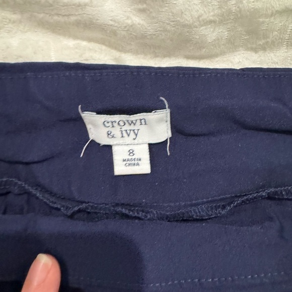 Crown & Ivy Navy Blue Scalloped Hem Elastic Waist Pull On Mini Skort - Picture 3 of 7